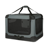 Amazon Basics 4-Door Folding Dog Crate, front view for travel comfort.