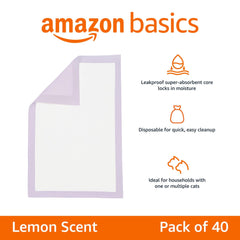 Amazon Basics 40-pack disposable litter pads for quick cleanup after use.