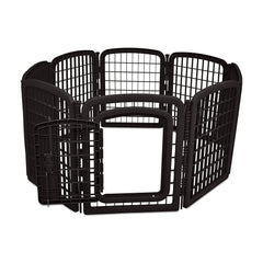 Interlocking panels of Amazon Basics pet pen forming a secure perimeter