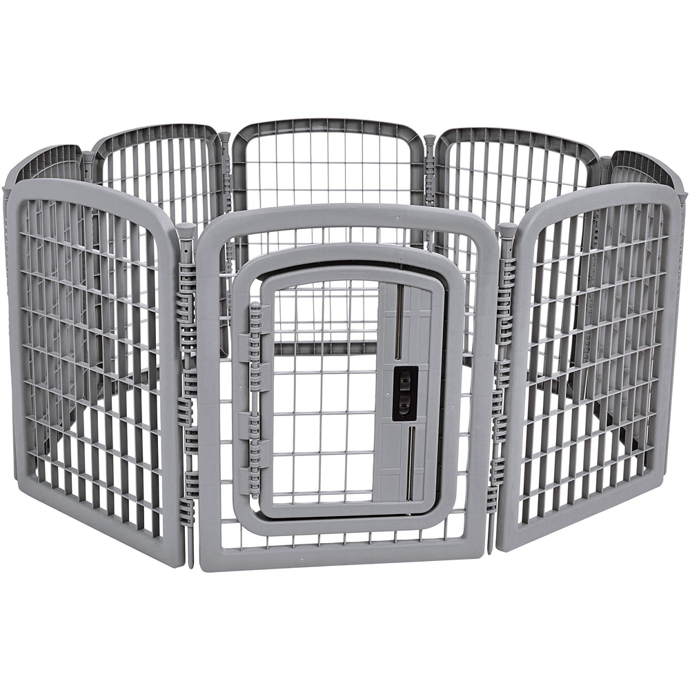 Amazon Basics 8-panel playpen assembly for versatile indoor or outdoor space.