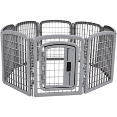 Amazon Basics 8-panel playpen assembly for versatile indoor or outdoor space.