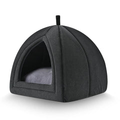 Amazon Basics Cat Cave Bed with open design for relaxed lounging.