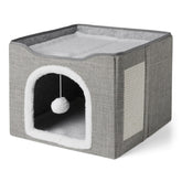 Amazon Basics cat house foldable condo demonstrates compact design for easy storage and quick setup.