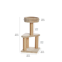 Amazon Basics cat tree with four jute rope scratching posts for scratching and range of motion.
