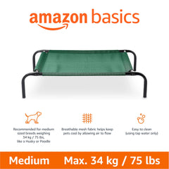 Amazon Basics cooling elevated dog bed green metal frame close-up showing sturdy construction