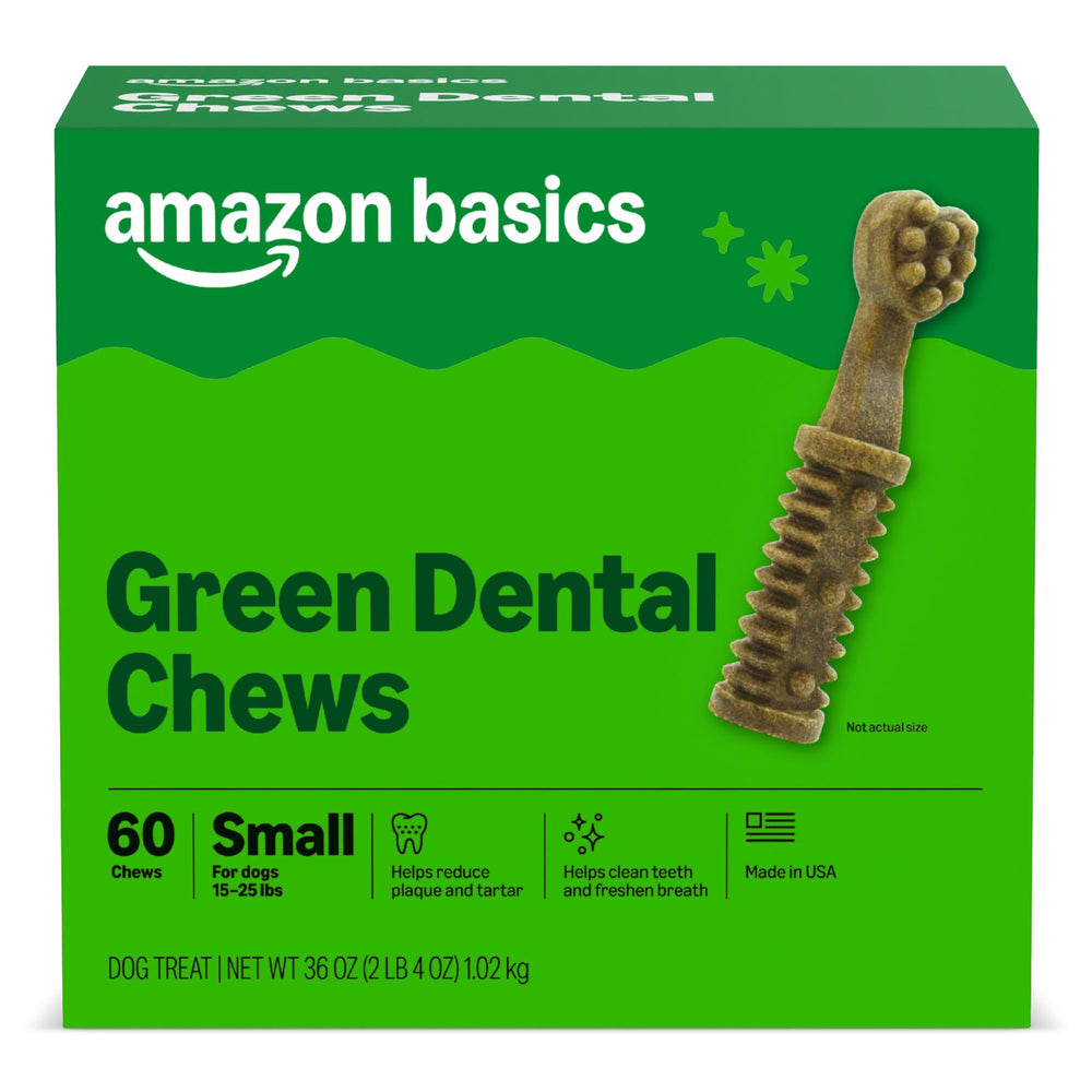 Amazon Basics dental chews for small dogs—60-count pack supports clean teeth.