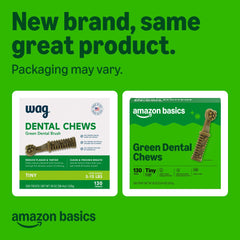 Amazon Basics dental chews with textured surface aiding plaque removal during chewing