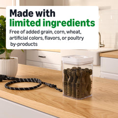 Non-GMO formula with no grains and no artificial additives in Amazon Basics chews.