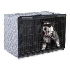 Amazon Basics dog crate cover on a 36-inch crate providing den-like privacy