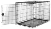 Amazon Basics dog crate door access shows secure containment and quick setup for large dogs.