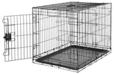 Amazon Basics dog crate front view with sturdy metal frame and single door