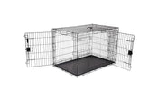 Amazon Basics large dog crate front view with double doors for secure containment.