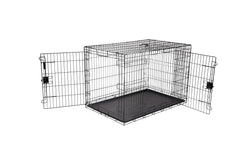 Amazon Basics large dog crate front view with double doors for secure containment.