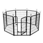 Amazon Basics dog playpen shows an 8-panel setup for versatile indoor and outdoor use.