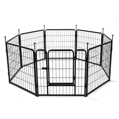 Amazon Basics dog playpen with 8 panels for versatile indoor or outdoor use.