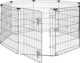 Amazon Basics dog playpen shows octagonal assembly for versatile layouts.