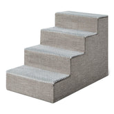 Amazon Basics dog steps at the edge of a bed providing steady access for small dogs.