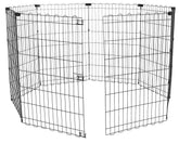 Amazon Basics foldable dog playpen panels connected for versatile play space.