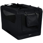 Amazon Basics foldable soft dog crate with top and front openings for easy access