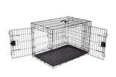 Amazon Basics foldable dog crate front view with secure latch for safe containment.