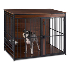 Amazon Basics furniture-style 48-inch dog crate front view for secure containment.
