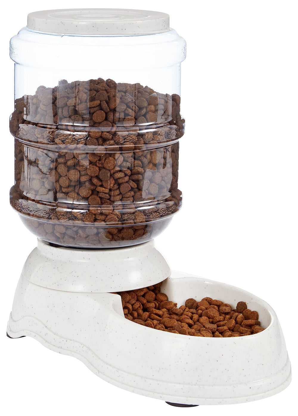 Amazon Basics gravity pet feeder base with anti-skid feet for secure placement.