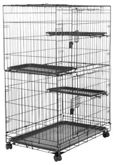 Amazon Basics large 3-tier cat cage playpen front view with secure doors for safe containment.