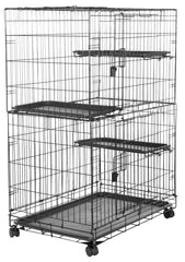 Amazon Basics large 3-tier cat cage playpen front view with secure doors for safe containment.