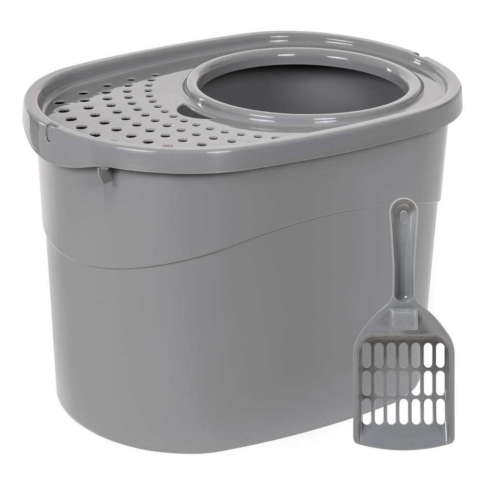 Amazon Basics large cat litter box top-entry view keeps floors clean