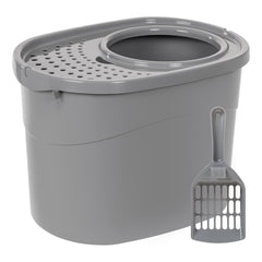 Amazon Basics large cat litter box top-entry view keeps floors clean