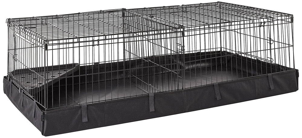 Amazon Basics leakproof canvas-bottom cage highlights easy cleanup and mess containment.