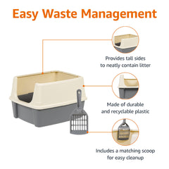 Amazon Basics open-top litter box with lowered front for easy cat entry and exit.
