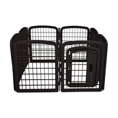 Hinged, lockable gate on Amazon Basics pet pen for easy access