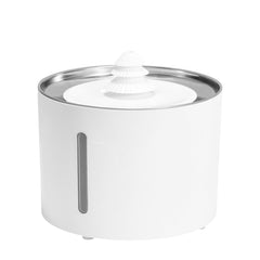 Amazon Basics pet fountain showing 0.8 gal capacity for fewer refills