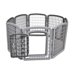Amazon Basics playpen gate lock closeup for secure, easy entry.