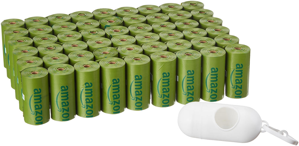 Amazon Basics premium leak-proof poop bags with dispenser for easy bag removal on walks.