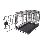 Amazon Basics portable dog crate closed for transport with a sturdy metal frame.