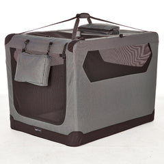 Amazon Basics portable soft dog crate with front opening for easy access and comfort