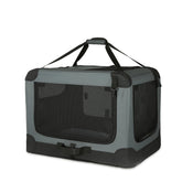 Amazon Basics portable folding soft dog crate top door enhances light and airflow.