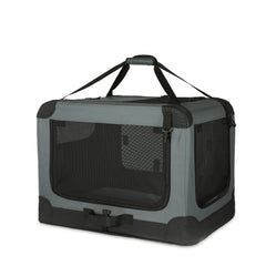 Amazon Basics portable folding soft dog crate top door enhances light and airflow.