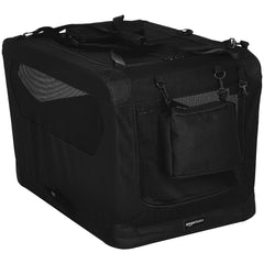 Amazon Basics portable soft crate with front openings for easy access and airflow.