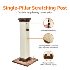 Amazon Basics scratching post base made of wood helps prevent tipping for steady use.