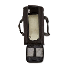 Amazon Basics carrier with adjustable shoulder strap and multiple openings for versatile carrying.