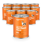 Amazon Basics wet dog food can with filet mignon gravy for easy meals