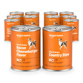 Amazon Basics bacon cheeseburger flavor wet dog food can front for varied meals