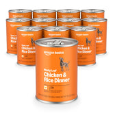 Amazon Basics wet dog food can with meaty loaf and chicken for daily meals