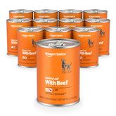 Amazon Basics wet dog food savory loaf beef and chicken can for protein-rich meals.
