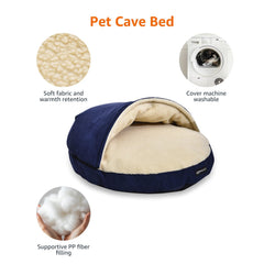 Blue exterior and microfiber lining of the Amazon Basics cave bed for daily lounging