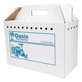 American Health Service disposable cardboard pet carrier flat-packed for quick storage.
