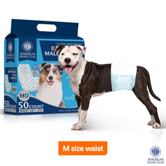 AKC male dog wrap shows quick-drying core for a dry feel.